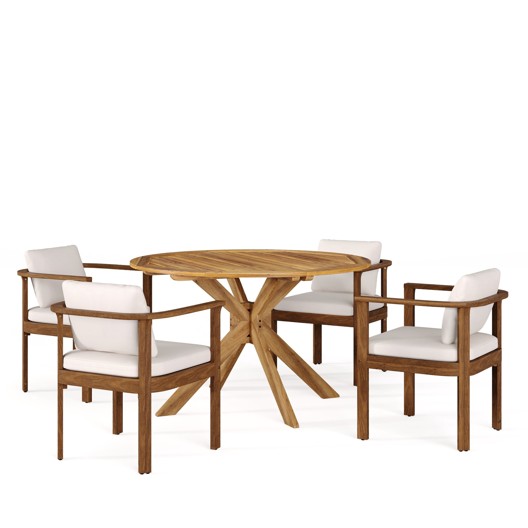 Christopher Knight Home 5-Piece Brown Rustic Outdoor Round Dining Table with Chairs, Cream Cushions