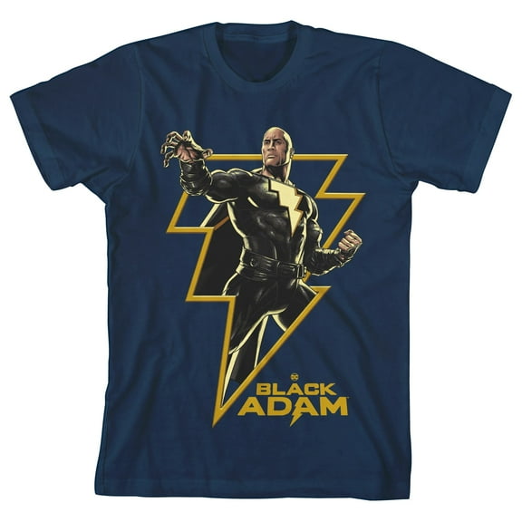 Black Adam Inside Gold Thunderbolt Youth Boys Navy T-Shirt-Medium