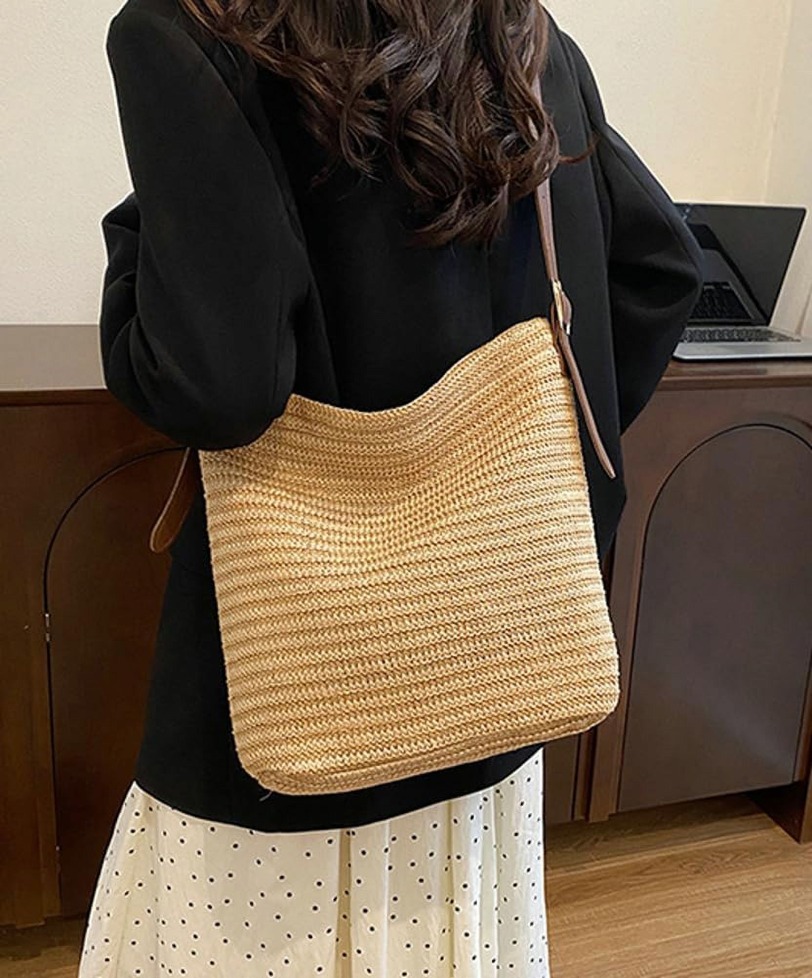 Zhengup Straw Tote Bag for Women Woven Shoulder Bag Large Crossbody Purse Summer Beach Handbag Top Handle Bag