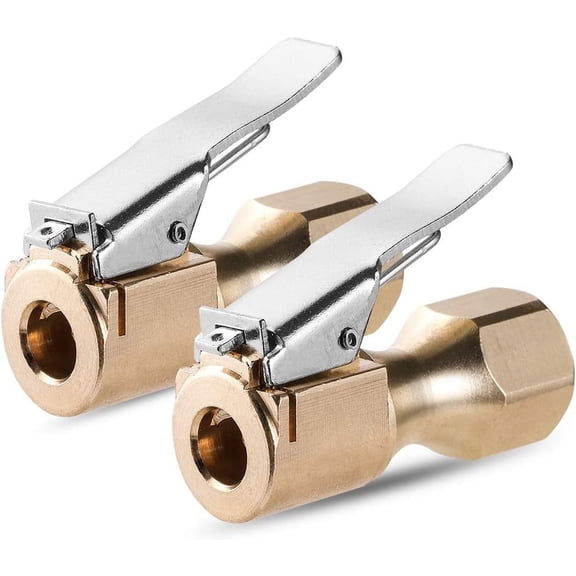 CZC AUTO Closed Flow Straight Lock-On Air Chuck with Clip, for Tire Inflator Brass, 2 Pack