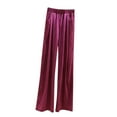 thumbnail image 2 of Women's Wide Leg Pants Casual Pant Casual Petite Cotton Wide Leg Pants With Pockets Drawstring Elastic Waist Comfy Mid Rise Palazzo Pants Pull On Cropped Pants Casual Loose Straight Trousers Hot Pink, 2 of 3