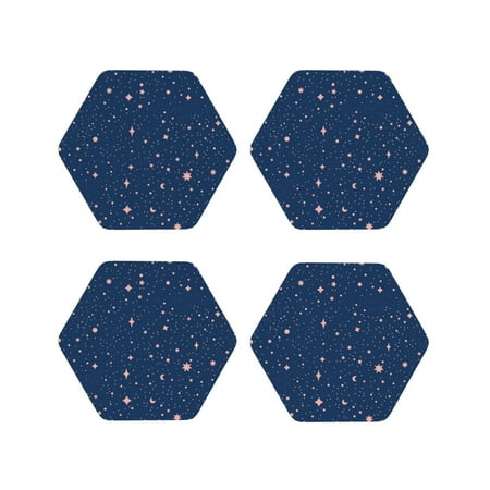 

Fuzoiu star night sky Print Leather Coasters Set Drink Coasters Set of 4 for Tabletop Protection Durable PVC Coasters Home Décor and Housewarming Gift-Hexagon