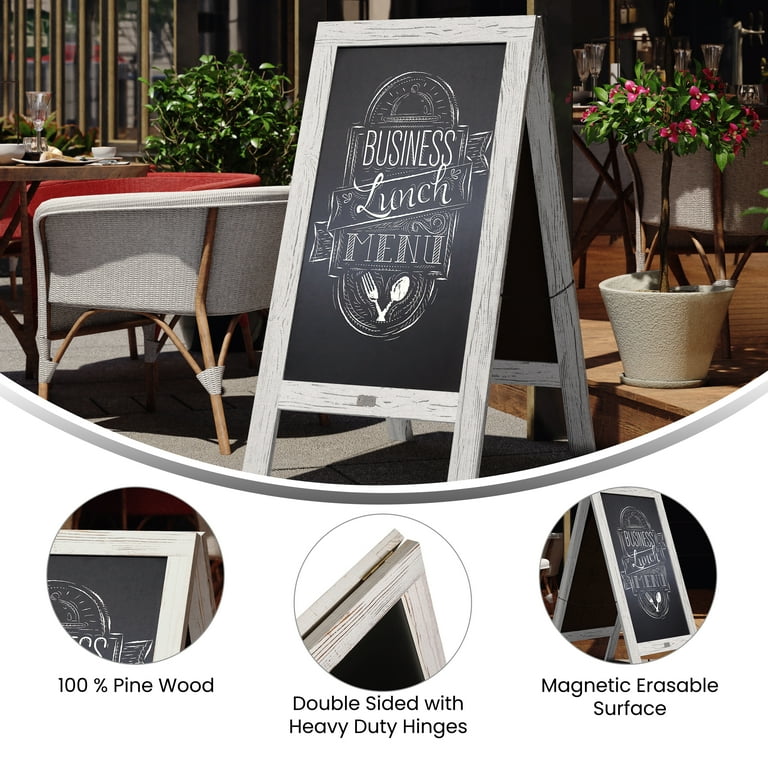 BizChair Whitewashed 48x24 Vintage Wooden A-Frame Indoor/Outdoor A