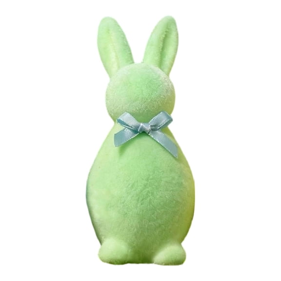 Dualoai Decorative Bunny Figurine Flocked Foam Rabbit Animal Sculpture Miniature for New Green