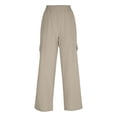 thumbnail image 5 of KHONTS Women's Linen Pants with Cargo Pockets Straight Wide Leg Summer Pants Elastic High Waist Casual Trousers White XL, 5 of 7