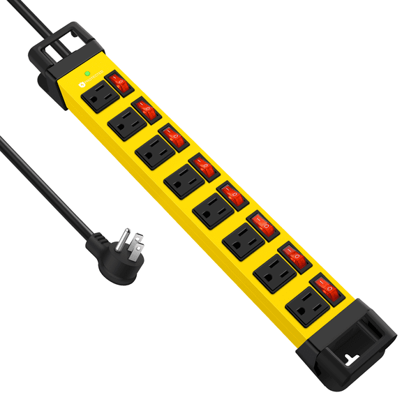 VILONG 8-Outlet Heavy Duty Surge Protector Power Strip with Individual Switches, 6ft Extension Cord Flat Plug, Etl Certified, Yellow