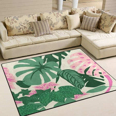 Area Rug Indoor 80 x58 Non-Slip Wear Resistant Floor Mats Soft Large Carpets for Living Room Bedroom Home Decor Washable Rug Tropical Plants and Leaves