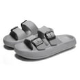 thumbnail image 2 of Double Buckle Sandals Adjustable for Women Men Flat Sandals Pillow Cloud Slippers Comfort Slide Waterproof Slip-on Shower Shoes Seaside Gray 36-37, 2 of 7
