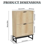 Oubayajia Modern Shoe Storage Cabinet, Wood Shoe Rack Organizer with 2 Flip Drawers, Freestanding Narrow Shoe Cabinet for Entryway Hallway, Natural
