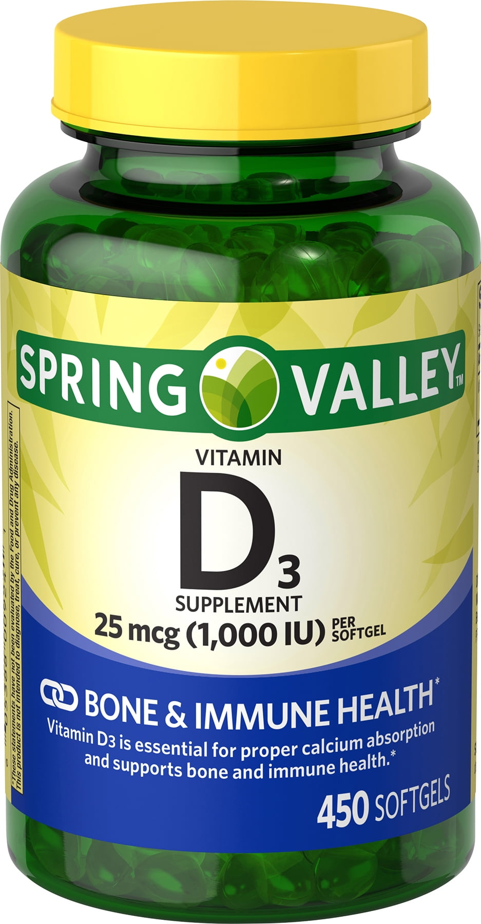 Spring Valley Vitamin D3 Softgels, 1000 IU, 450 Count