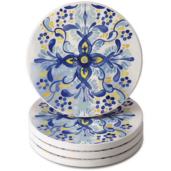 Thirstystone Portugal Tile Pattern 4-Pack Round Stone Coasters