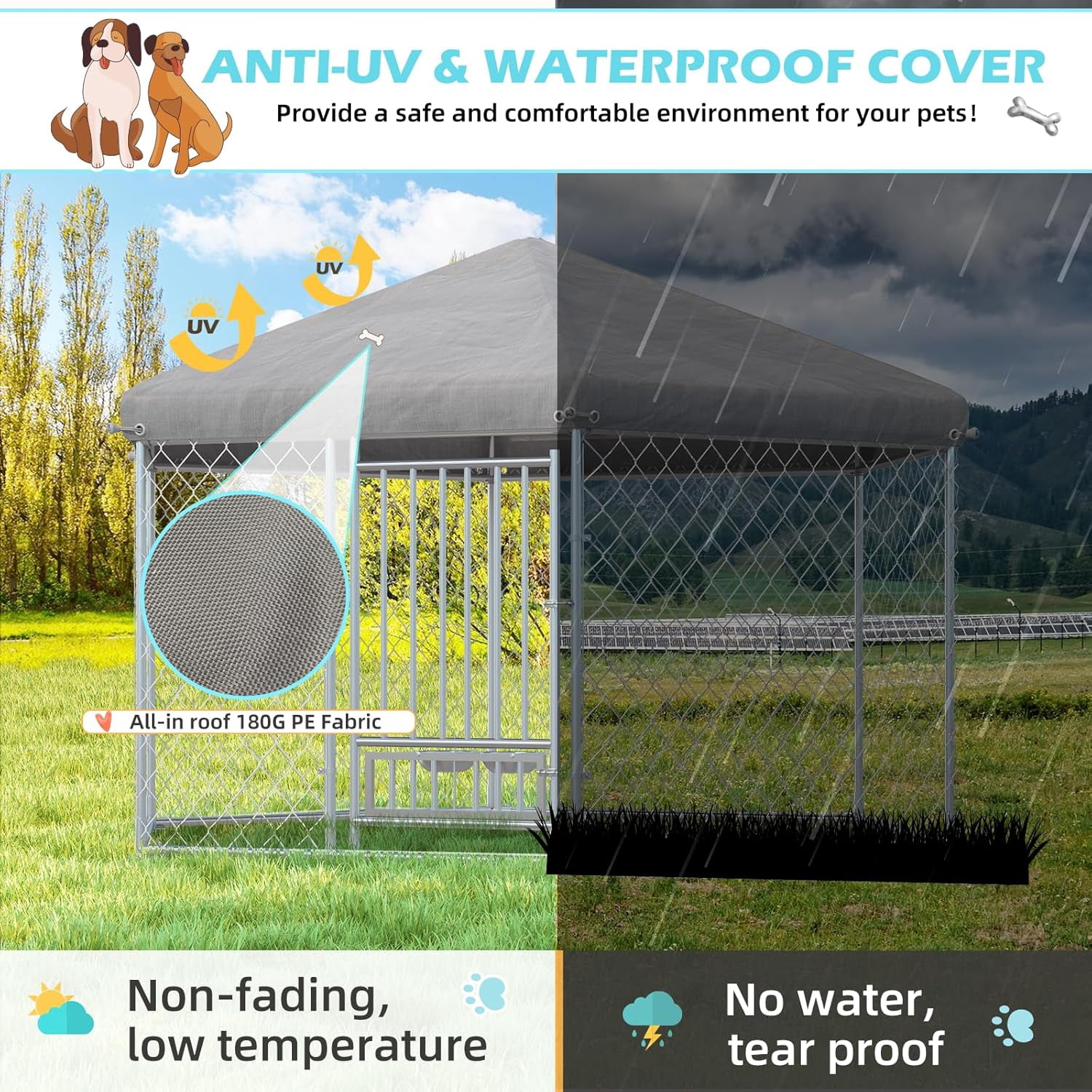 MELLCOM 9'x8'x6' Dog Cage, Dog Kennel Outside, Large Dog Pen, Dog Fence Outdoor for Yard, Sliver