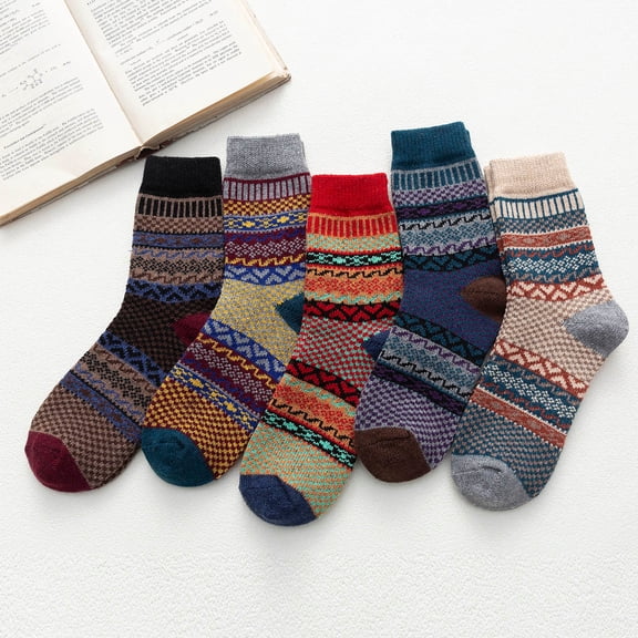 Multicolor Socks 5 Socks Womens Winter Socks Pack Warm Knit Cold Wool Soft Socks