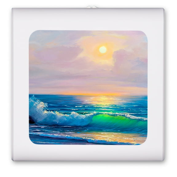 Plug in Dimmable LED Night Light with Dusk to Dawn Auto Sensor, Adjustable Brightness, Warm Light, Auto On/Off Nightlight for Bathroom, Hallway, Nursery, Bedrooms - Beach in The Morning