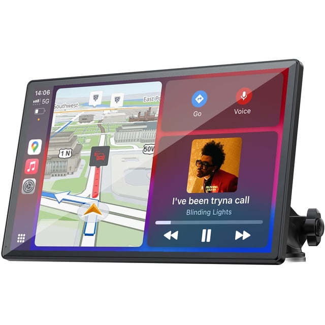 Topexplore Carplay Screen for Car, 9'' Wireless CarPlay & Android Auto- Upgrade Portable Touchscreen with Bluetooth, Mirror Link, Voice Control, Hand