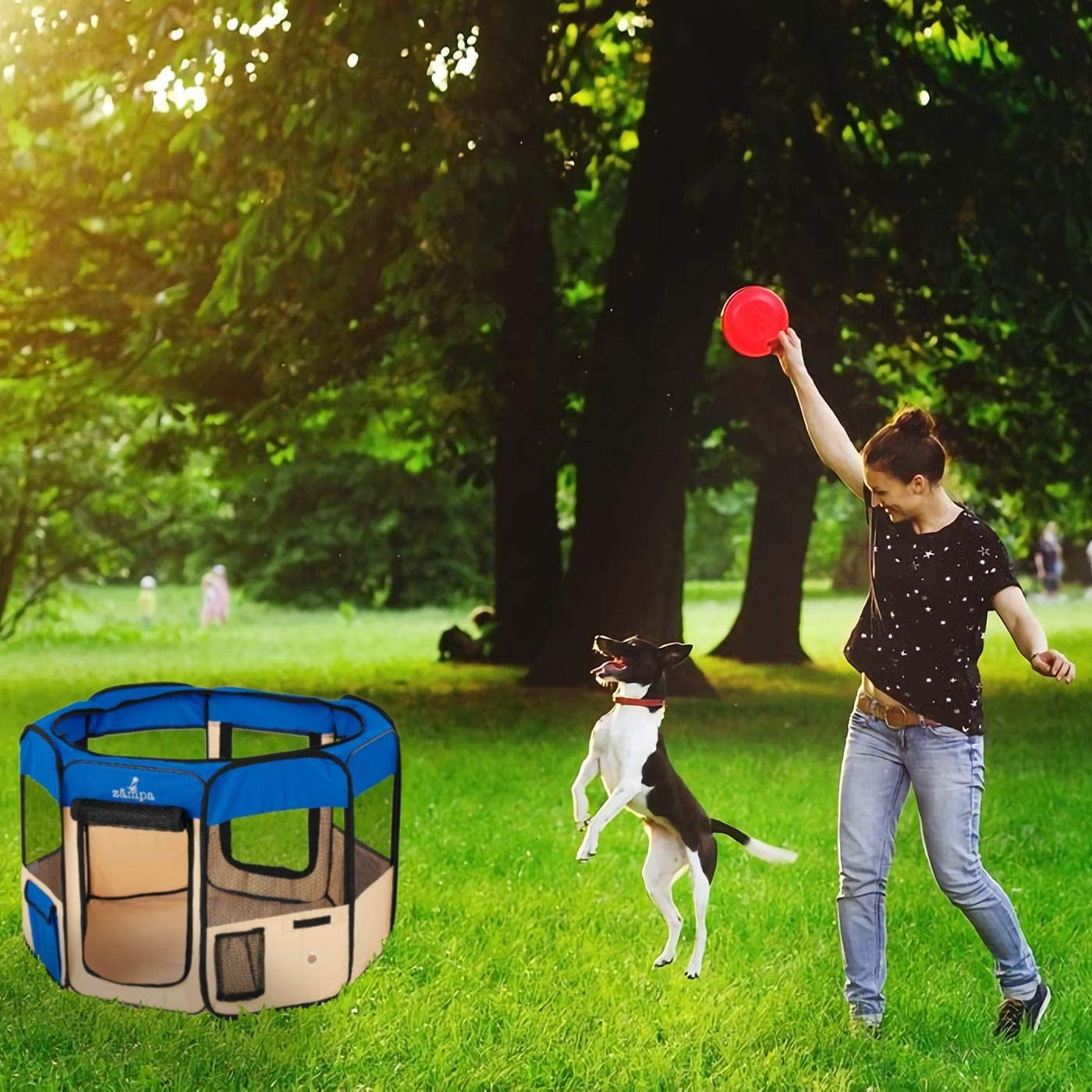Zampa Portable Foldable Pet playpen Exercise Pen Kennel & Carrying Case, Indoor, Outdoor Use, Water resistant