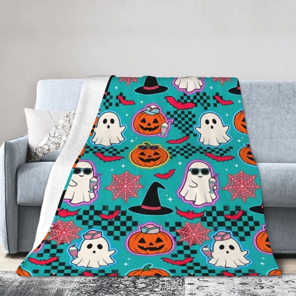Halloween Blanket, Birthday Gifts, Spooky Pumpkin Ghosts Throw, Soft Cozy Flannel Decor,All Seasons 50x40