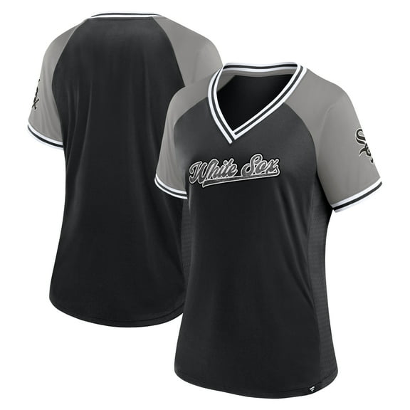 Women's Fanatics Black Chicago White Sox Glitz & Glam League Diva Raglan V-Neck T-Shirt
