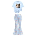 thumbnail image 4 of shoper Girls Summer Outfits Print Short Sleeve Tops and Flare Pants 2-Piece Set Crew Neck Loose Fit Two Piece Set for Children Preppy Clothes, 4 of 5