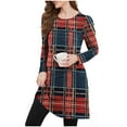 thumbnail image 5 of ClodeEU Women's Plaid Color Block Knee Length Loose Dress,Casual Crew Neck Tunic Dresses Trendy Outfits Red,Womens Plus XL, 5 of 6