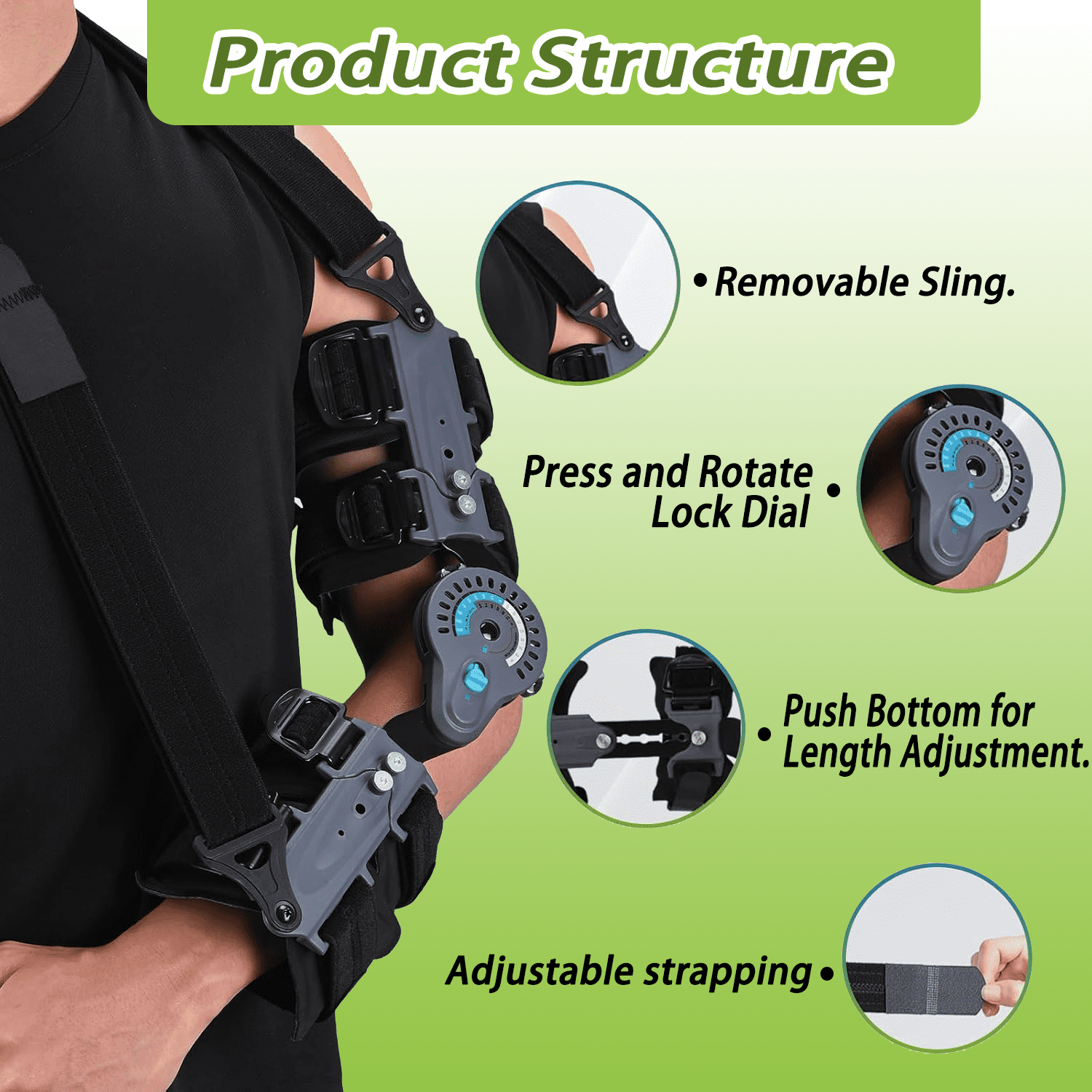 Komzer Hinged Elbow Brace, Adjustable ROM Post-Op Stabilizer with Sling for Arm Injury Recovery (Right)