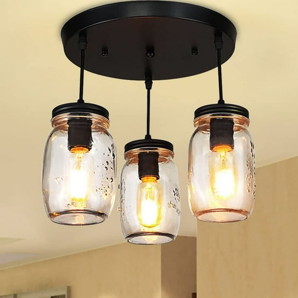 LMSOD Kitchen Island Light, Adjustable Pendant Lighting,Glass Mason Jar Hanging Lamp (3-Light)