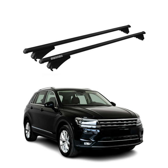 OMAC Top Roof Racks Cross Bars for VW Tiguan R-Line 2019-2024 Black Aluminium 2 Pcs Anti-Theft for Travel Kayak Canoe Surf Ski Snowboard Camping