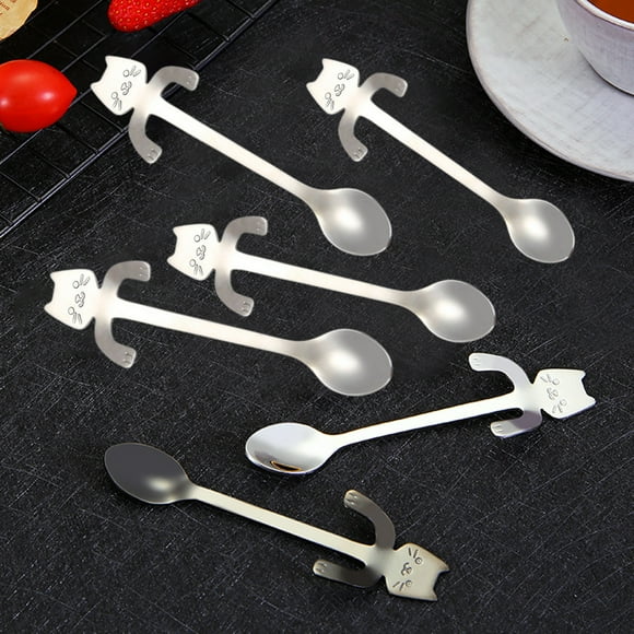 Ruiboury 6pcs Hanging Cup Spoon Cute Coffee Spoon Teaspoon Portable Stainless Steel Ice Cream Tableware with Long Handle