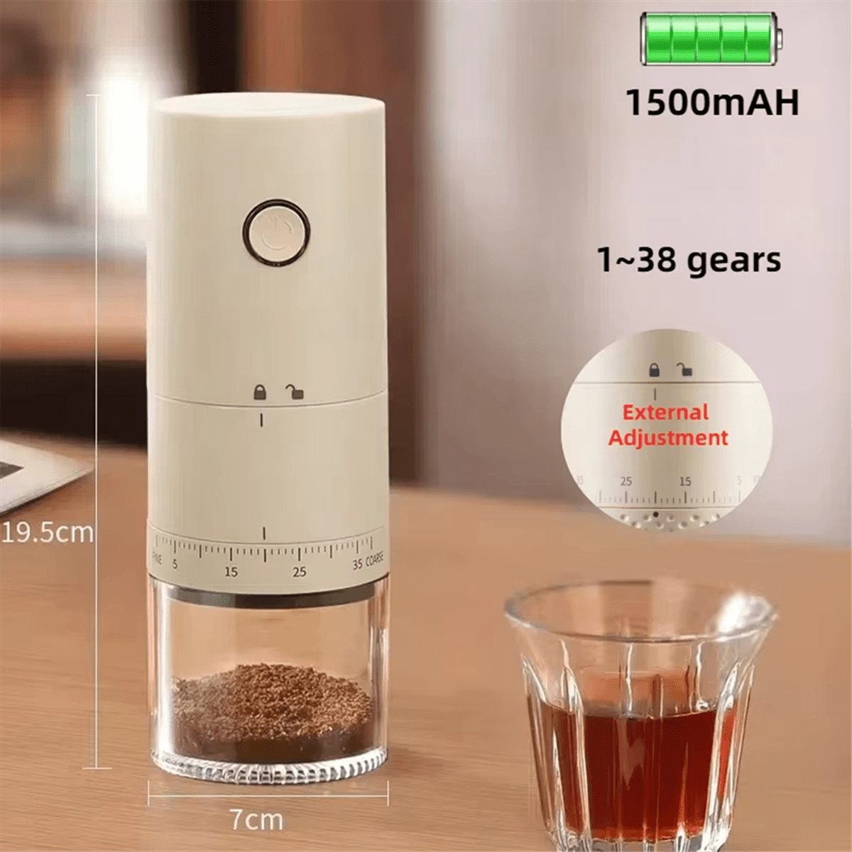 Rechargeable USB Electric Coffee Grinder - Portable 38 Gears Adjustable Mini Coffee Machine, Ideal for Home Use Black