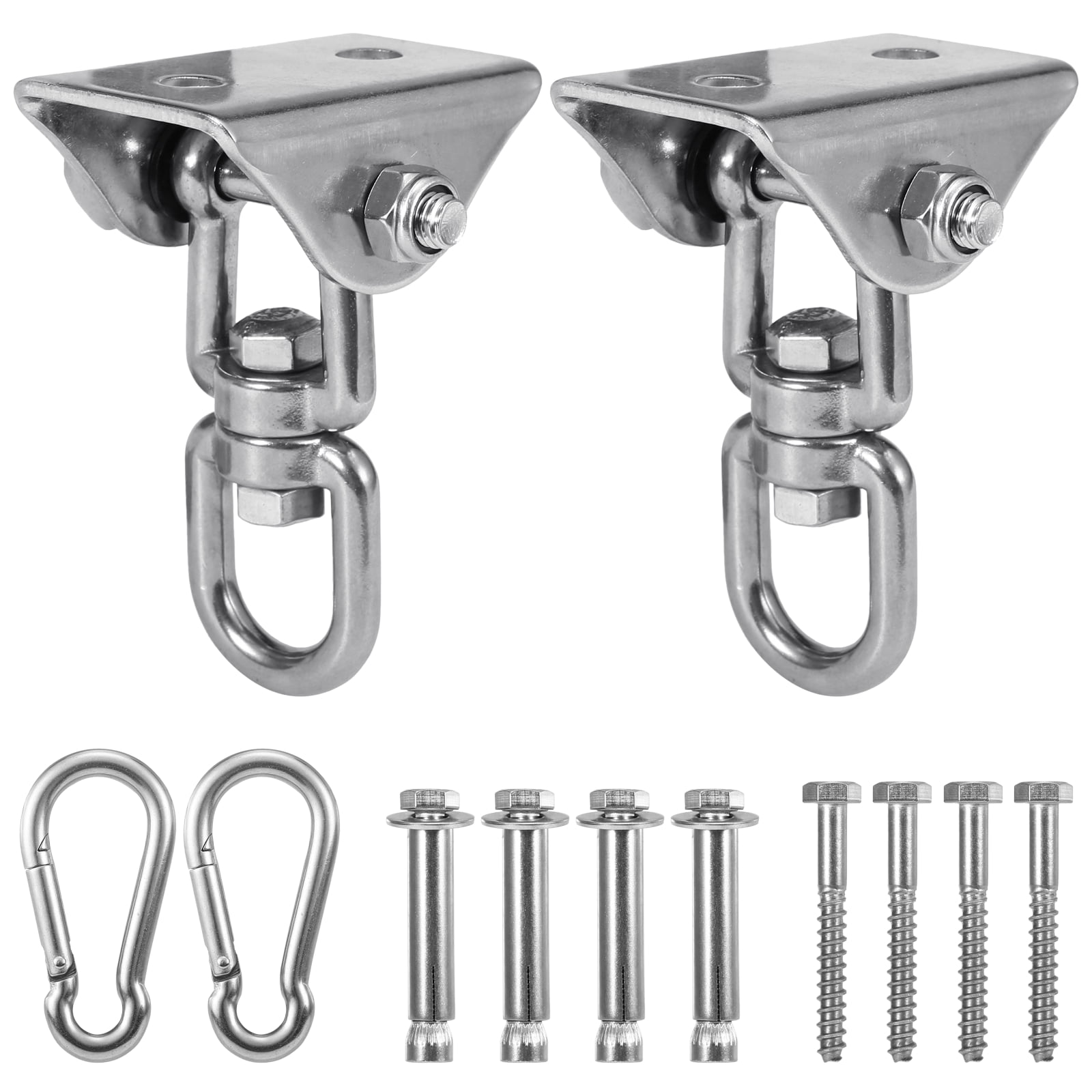 Swing Hangers Suspension Hooks Stainless Steel 360° Rotation Suspension Hooks 180° Swing Ring with 2xScrews for Wood and 2xExpention Bolts for Concrete Prefer for Boxing Bag Hammock Indoor Outdoor