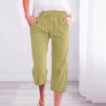 thumbnail image 5 of Womens Cotton Linen Capri Pants Casual Elastic High Waist Capris Pants with Pockets Active Workout Gym Running Athletic Pants, 5 of 5