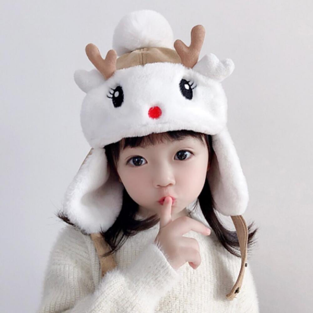 Hongxin Lei Feng Earmuffs Cap,Children Solid Cartoon Rabbit Ears Winter Thicken Keep Warm Hat Black, 1-6 Years Kids 