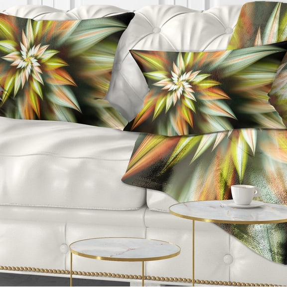 Designart Exotic Brown Fractal Spiral Flower - Abstract Throw Pillow - 12x20