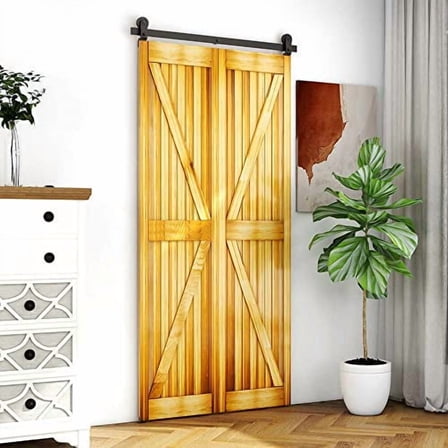 TSMST 3FT/36" Barn Door Hardware for Bifold Doors Kit for 2 Doors,Heavy Duty Sturdy Bifold Barn Door Hardware Kit,Easy to Assemble,Smoothly and Quietly,T Shape(No Door)