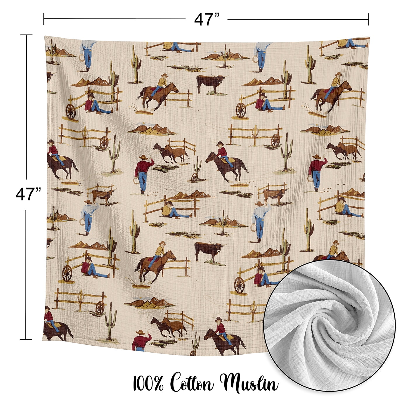 Sweet Jojo Designs Wild West Cowboy Boy 2 Pack 100% Cotton Muslin Baby Swaddle Receiving Blankets