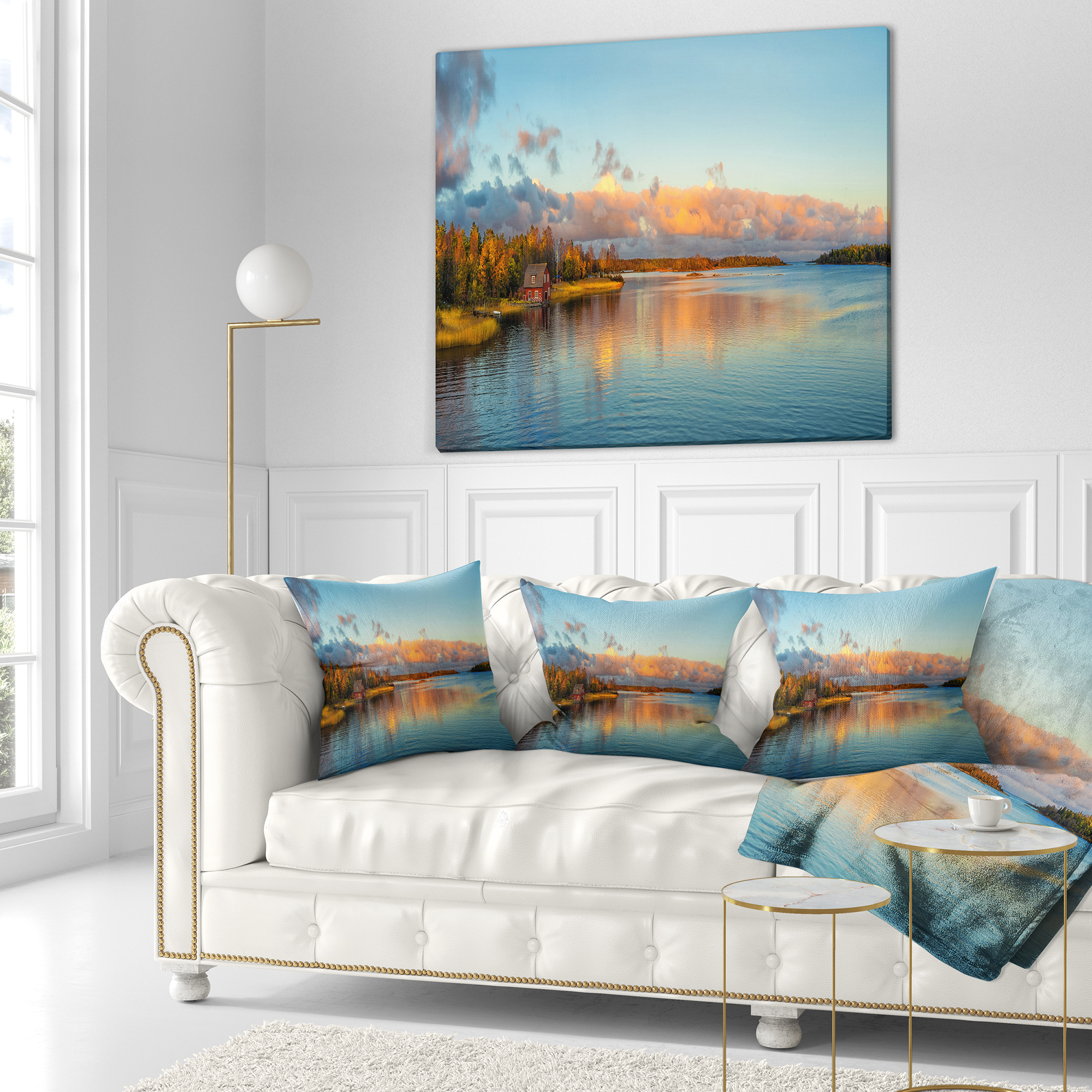 Designart Autumn Sunset Panorama - Landscape Photography Throw Pillow - 16x16