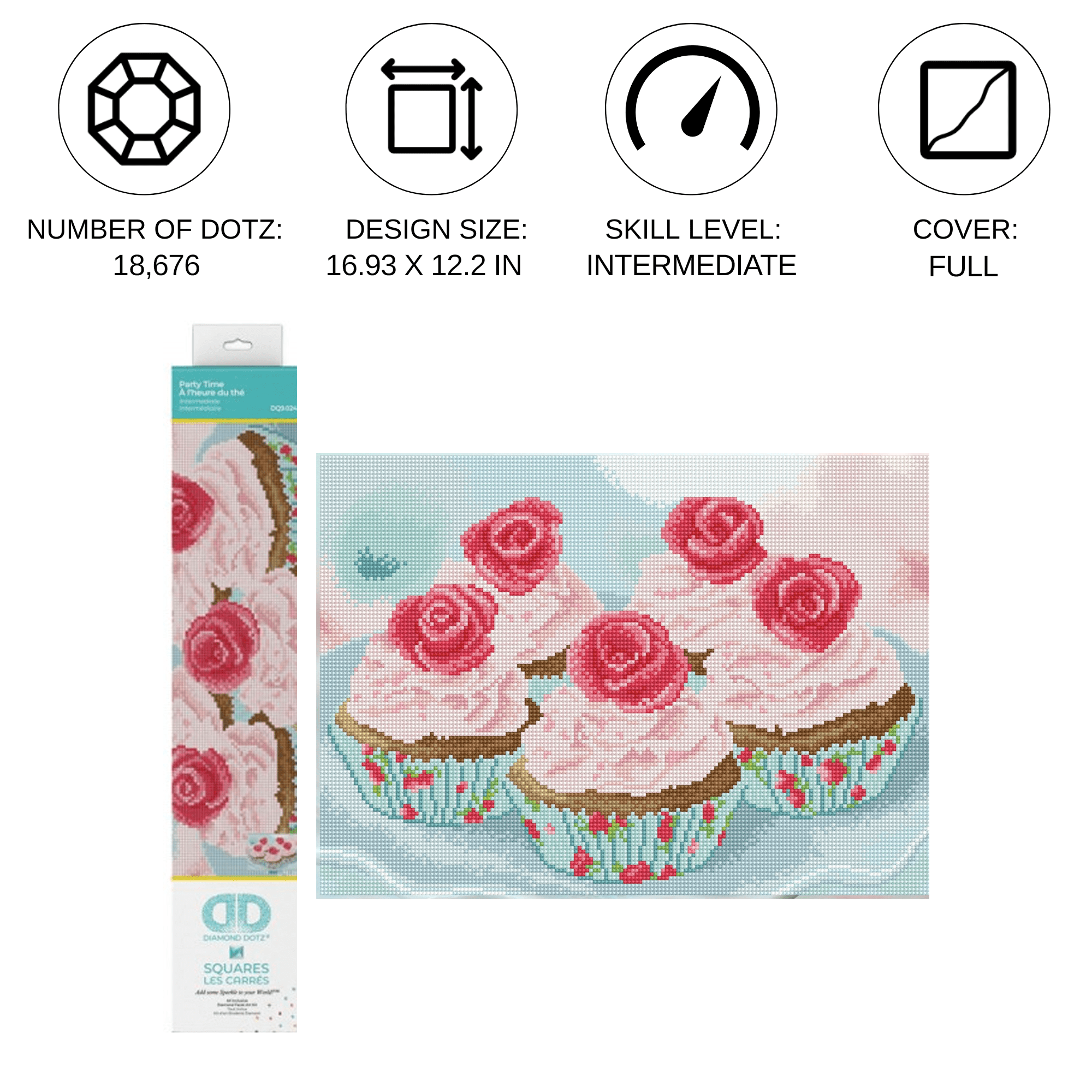 Diamond Dotz Party Time Cupcake Diamond Painting Kits for Adults - Diamond Art Kits a Relaxing Creative Craft Kit with Dotz Gems 16.9"x12.2"