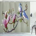 thumbnail image 1 of Ambesonne Magnolia Shower Curtain, Waxwing Sparrow Bird, 69"Wx75"L, Multicolor, 1 of 3