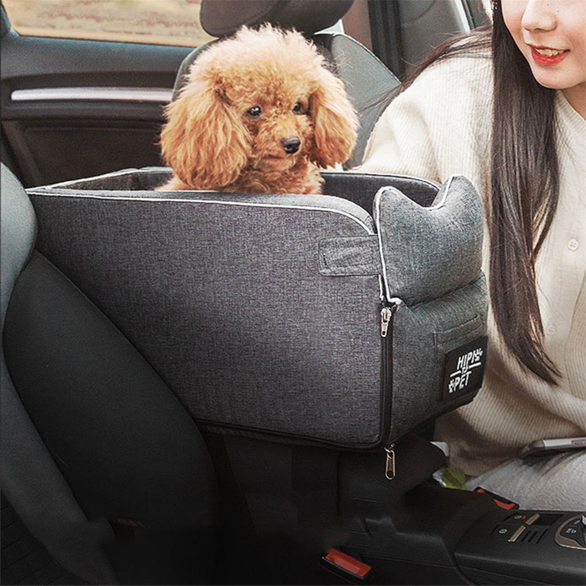 Small Dog/Cat Booster Seats On Car Interactive Pet Seat Portable Pet Nest Car Accessories Fits for Most Car Beige, 42cm*20cm*22cm Dog Car Nest 