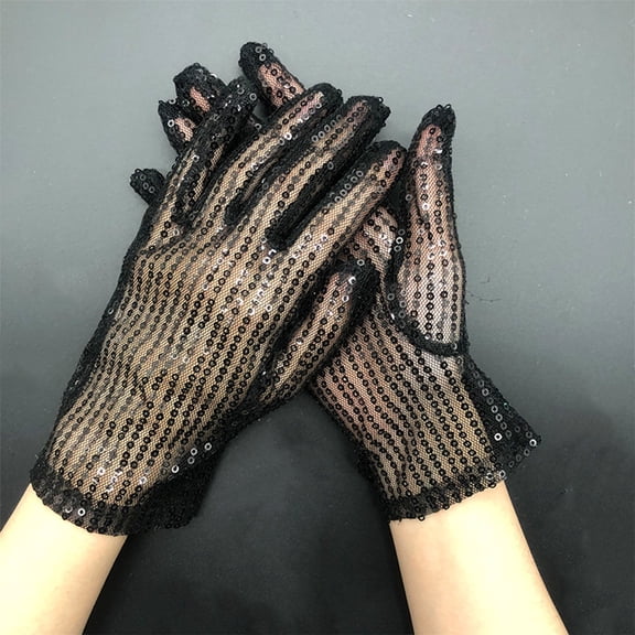 Sparkling Sequin Mesh Gloves, Short Glitter Party Gloves, Elastic Dance Gloves, Costume Carnival Gloves, Shiny Evening Gloves, Stage Performance Gloves, Sequin Party Gloves Black