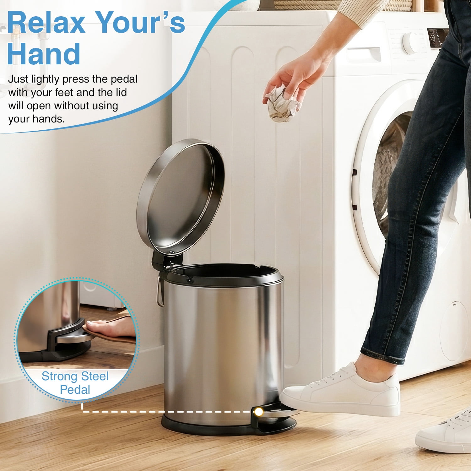 FDW 1.32 Gallon Stainless Steel Mini Step Kitchen Trash Can with Soft Lid for Indoor, 2 Pack(Silver)