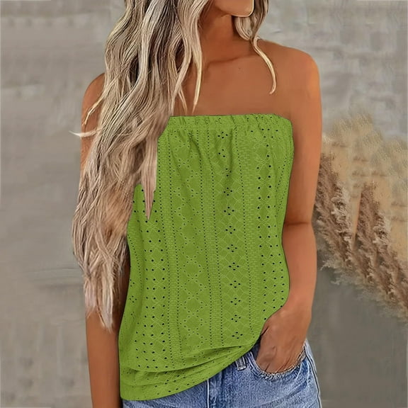 Sevevn Women Strapless Bandeau Tank Summer Casual Sleeveless Shirt Blouse Tanks Tops Comfortable Summer Wear Great Gifts for Less Green L