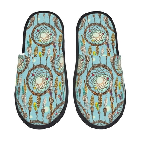 Balery Boho Dreamcatcher 1 Slient Indoor Furry Fleece Comfort House Shoes Soft Non-Slip Home Shoes Cotton slippers House Slippers-- Large