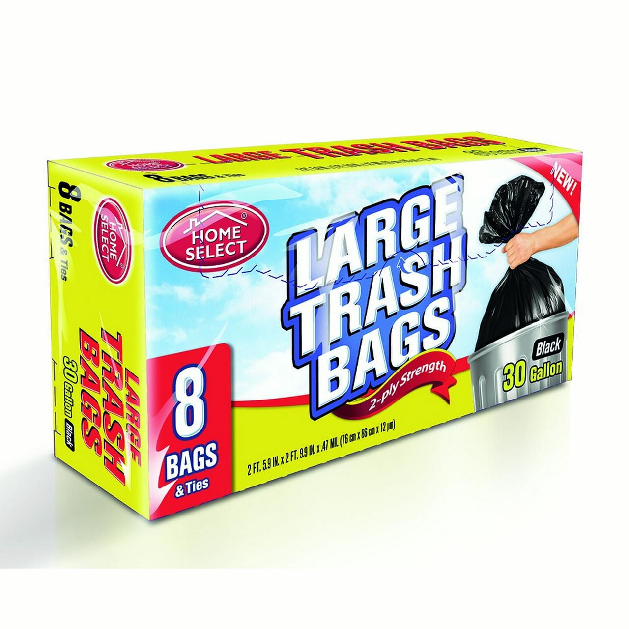 Home Select Trash Bags, 30 Gallon, 8 Ct