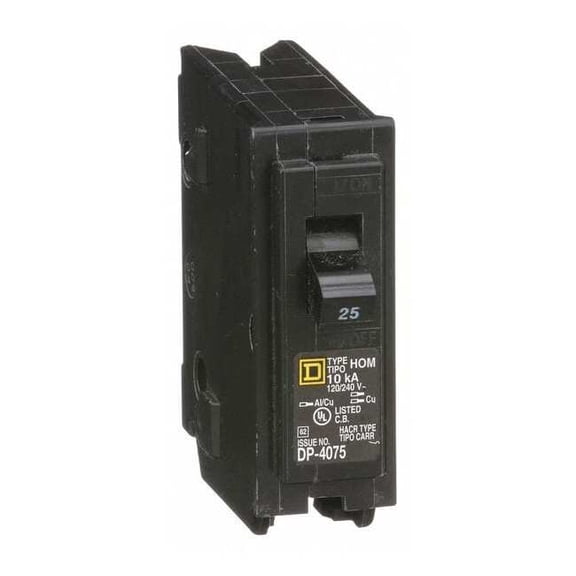 Square D Circuit Breaker,25A,Plug In,120V,1P HOM125