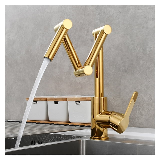 Brass Pot Filler Faucet Deck Mounted Three-Section Extension Folding Kitchen Faucet Triple Joint Swing Arm For Hot And Cold ,bar Laundry RV Farmhouse