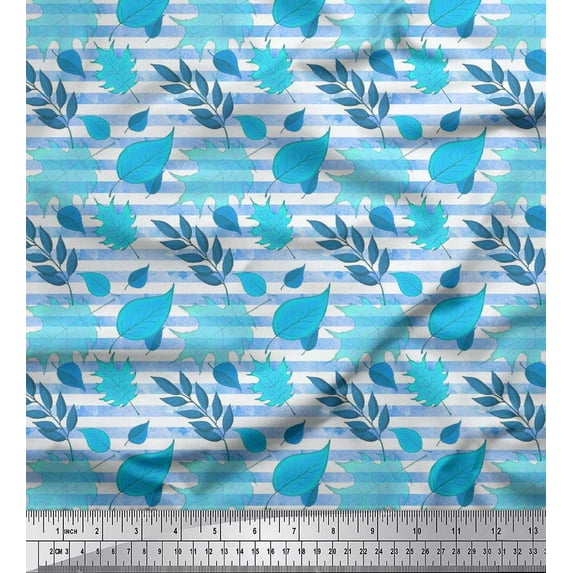 Soimoi Cotton Duck Fabric Stripe & Autumn Leaves Print Sewing Fabric Yard 42 Inch Wide