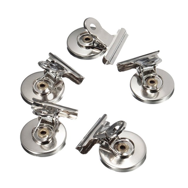 Trayknick 5 Pcs Clip Magnétique Réfrigérateur Mur Mémo Note Message Support en Acier Inoxydable comme sur l'Image