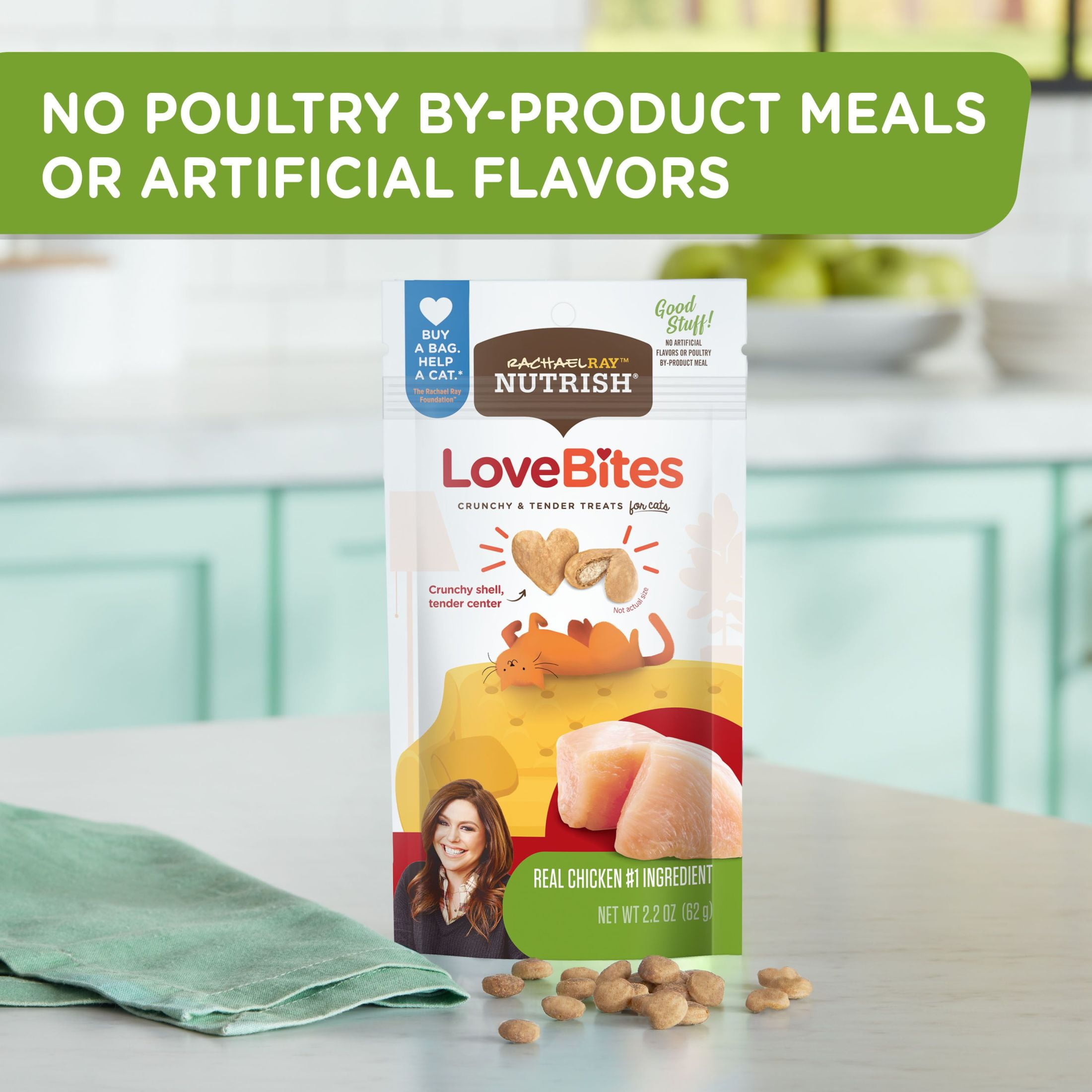 (4 pack) Rachael Ray Nutrish Love Bites Dry Cat Treats, Chicken, 2.2 oz. Bag