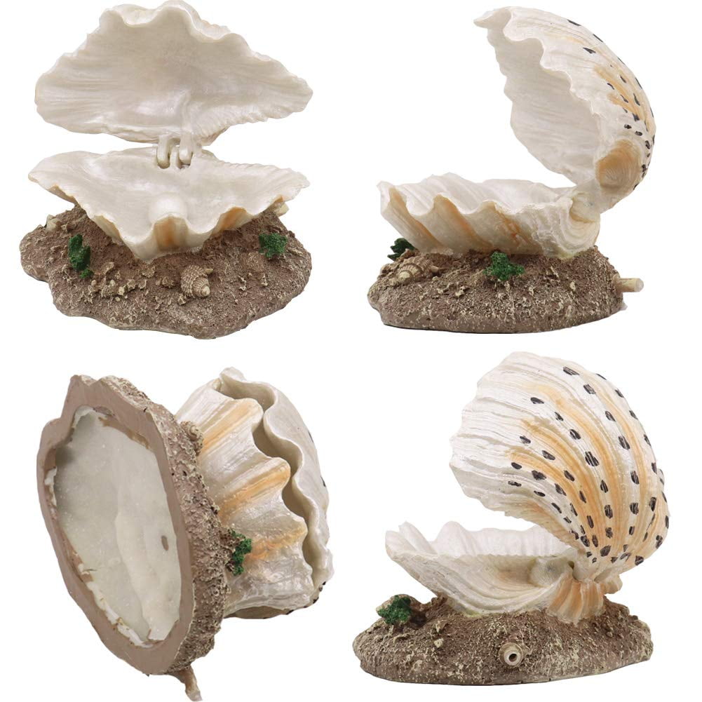 Aquarium Shell Decoration with Air Stone Bubble Tropical Clam Ornament Aquarium Landscaping Decoration